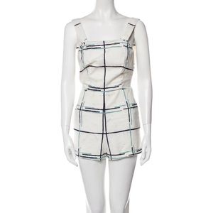 Tory Burch Plaid Print Square Neckline Romper